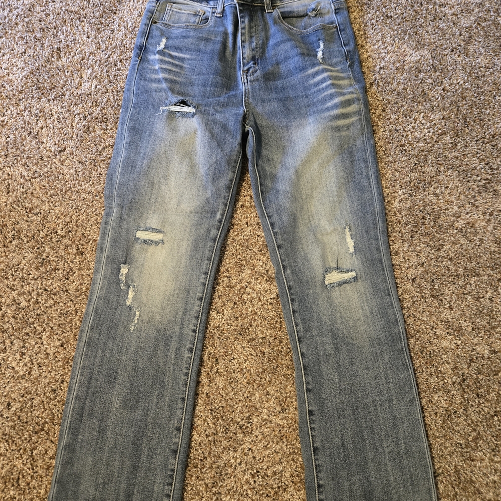 Trendy Light Blue Distressed Skinny Jeans